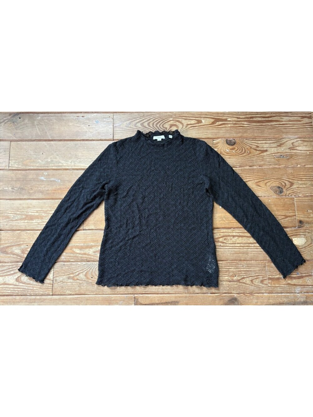 Vince Women's Black Lace Long Sleeve High Neck Top XL